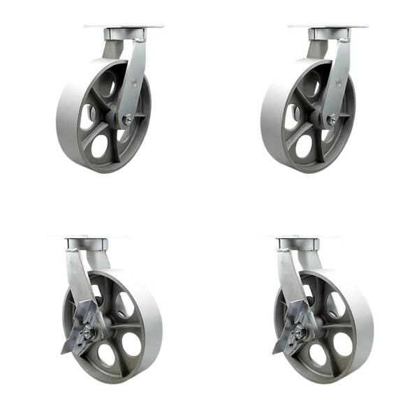 Service Caster 10'' Heavy Duty Semi Steel Cast Iron Wheel Swivel Caster Set with 2 Brakes, 4PK CRAN-SCC-KP92S1030-SSR-2-SLB-2 - main